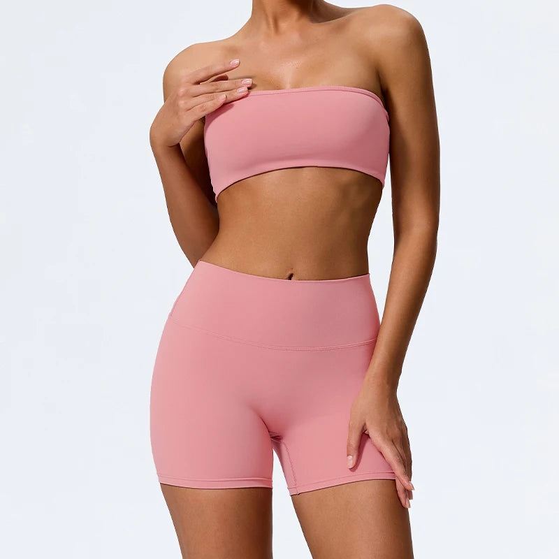 ACTIVE WEAR BANDEAU & SHORTS SET
