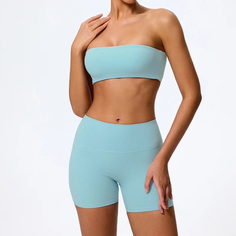 ACTIVE WEAR BANDEAU & SHORTS SET