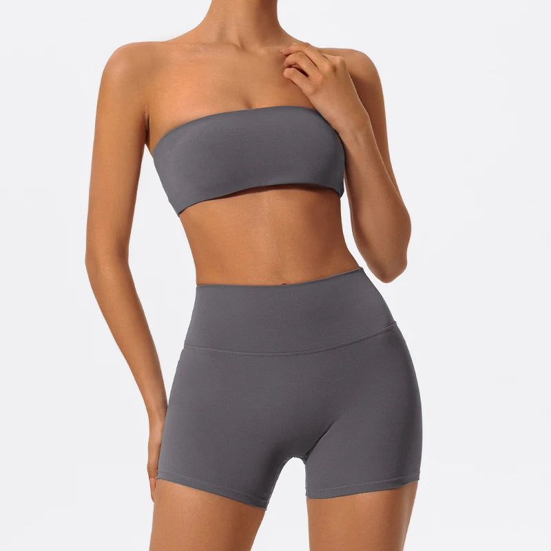 ACTIVE WEAR BANDEAU & SHORTS SET